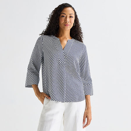 Liz Claiborne Womens Tall Split Crew Neck 3/4 Sleeve Blouse