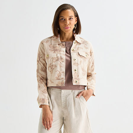 Liz Claiborne Womens Tall Lightweight Cropped Jacket In Brown