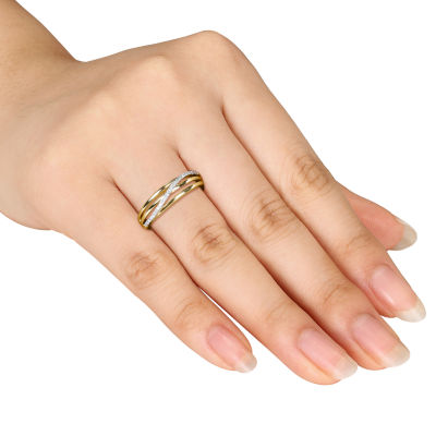 2MM Diamond Accent Natural White 18K Gold Over Silver Band