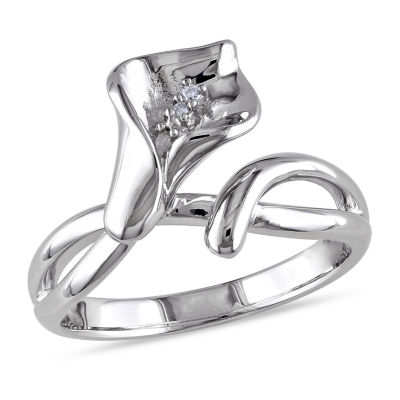 Womens Diamond Accent Mined White Sterling Silver Flower Cocktail Ring