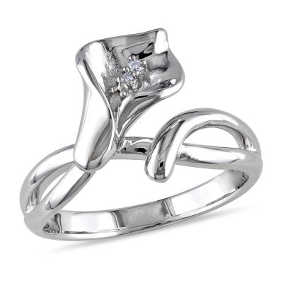 Womens Diamond Accent Natural White Sterling Silver Flower Cocktail Ring