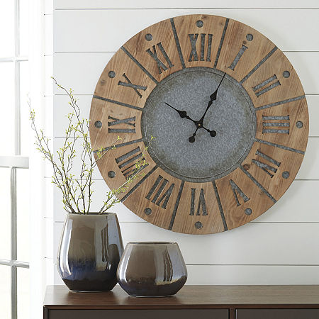 Signature Design By Ashley Payson Wall Clock, One Size, Gray