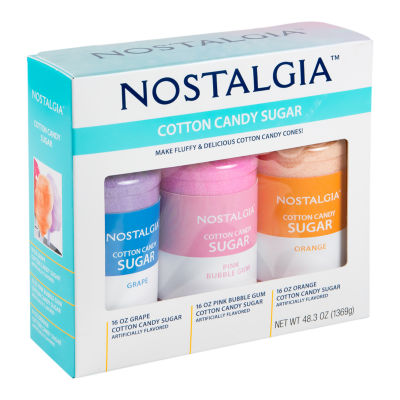 Nostalgia Cotton Candy Flossing Sugar - Grape, Pink Bubble Gum, Orange - 3 Pack