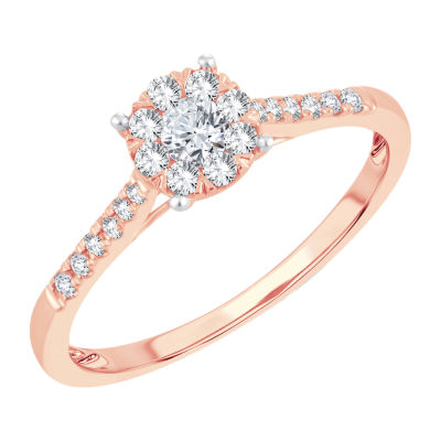 Womens 1/3 CT. T.W. Natural White Diamond 10K Rose Gold Round Engagement Ring