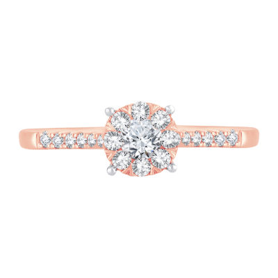 Womens 1/3 CT. T.W. Natural White Diamond 10K Rose Gold Round Engagement Ring