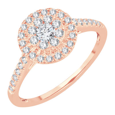 Womens 1/2 CT. T.W. Natural White Diamond 14K Rose Gold Round Engagement Ring