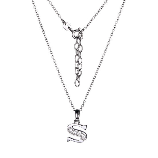 Womens  Cubic Zirconia Initials Sterling Silver Round Pendant Necklace