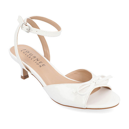 Journee Collection Jennifer Womens Round Open Toe Kitten Heel Pumps, 9 Medium, White