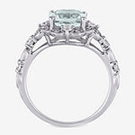 Modern Bride Gemstone Womens Diamond Accent Genuine Blue Aquamarine 14K White Gold Cushion Engagement Ring