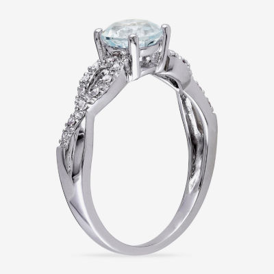 Modern Bride Gemstone Womens 1/10 CT. T.W. Genuine Blue Aquamarine 10K White Gold Round Engagement Ring