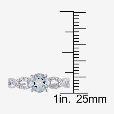 Modern Bride Gemstone Womens 1/10 CT. T.W. Genuine Blue Aquamarine 10K White Gold Round Engagement Ring