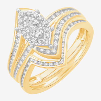 3PC Trio Set Featuring 1/2 CT.T.W. Natural Diamond 10K or 14K Gold Womens Yellow Bridal Set and Mens Two-Tone Wedding Band