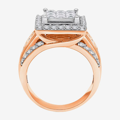 Womens 2 CT. T.W. Natural White Diamond 10K Gold Halo Engagement Ring