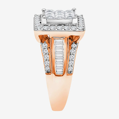 Womens 2 CT. T.W. Natural White Diamond 10K Gold Halo Engagement Ring