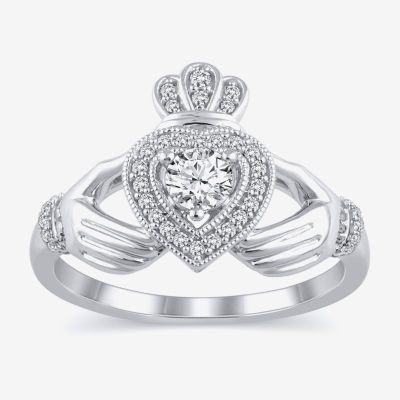 Womens 1/2 CT. T.W. Natural White Diamond 10K Gold Claddagh Halo Claddagh Bridal Set