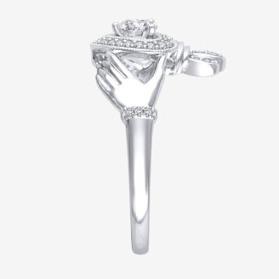 Womens 1/2 CT. T.W. Mined White Diamond 10K Gold Claddagh Halo Claddagh Bridal Set