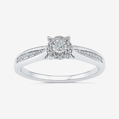 Promise My Love Womens Diamond Accent Natural White Diamond Sterling Silver Round Side Stone Halo Promise Ring