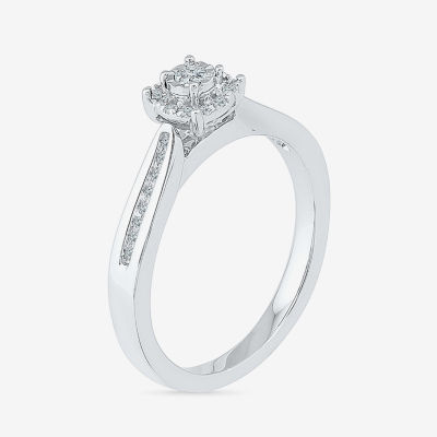Promise My Love Womens Diamond Accent Natural White Diamond Sterling Silver Round Side Stone Halo Promise Ring