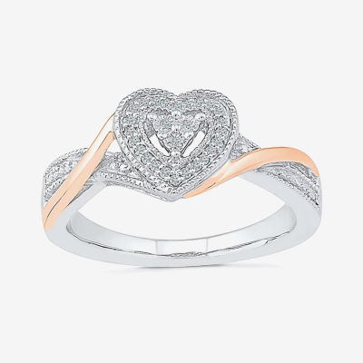 Promise My Love Womens Diamond Accent Natural White Diamond 10K Gold Over Silver Heart Crossover Side Stone Promise Ring