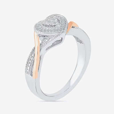 Promise My Love Womens Diamond Accent Natural White Diamond 10K Gold Over Silver Heart Crossover Side Stone Promise Ring