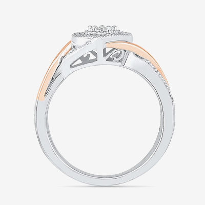 Promise My Love Womens Diamond Accent Natural White Diamond 10K Gold Over Silver Heart Crossover Side Stone Promise Ring