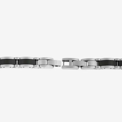 Mens Stainless Steel and Black Ceramic Link Bracelet