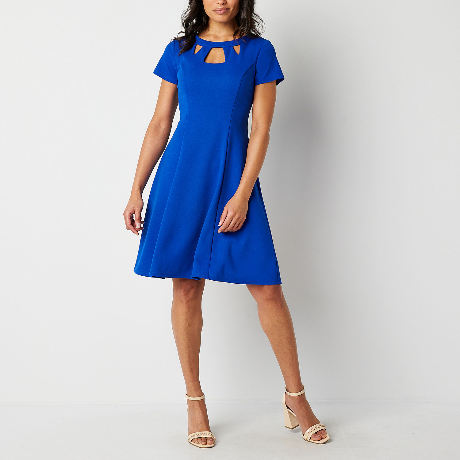Alyx Short Sleeve Fit + Flare Dress, Color: Cobalt - JCPenney