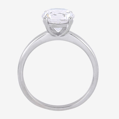 Modern Bride Gemstone Womens Lab Created White Sapphire 10K White Gold Round Solitaire Engagement Ring