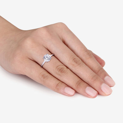 Modern Bride Gemstone Womens Lab Created White Sapphire 10K White Gold Round Solitaire Engagement Ring