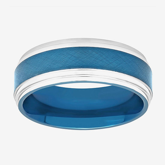 Mens 8MM Tungsten with Blue IP Wedding Band