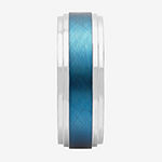 Mens 8MM Tungsten with Blue IP Wedding Band