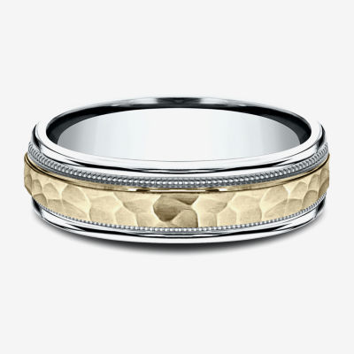 Hammered Mens 6MM 10K Two Tone Gold Wedding Band