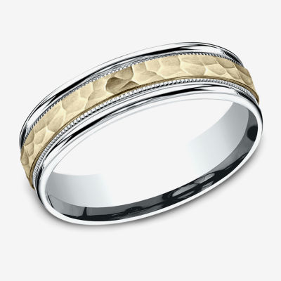 Hammered Mens 6MM 10K Two Tone Gold Wedding Band