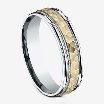 Hammered Mens 6MM 10K Two Tone Gold Wedding Band