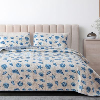 Linery Seashells Coastal Reversible Quilt Set