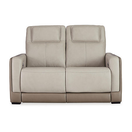 Signature Design By Ashley Battleville Dual Power Leather Reclining Loveseat, One Size, Beige