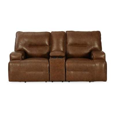 Signature Design By Ashley® Francesca Dual Power Leather Reclining Loveseat with Console