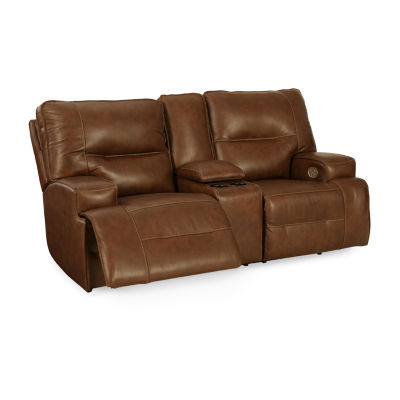 Signature Design By Ashley® Francesca Dual Power Leather Reclining Loveseat with Console