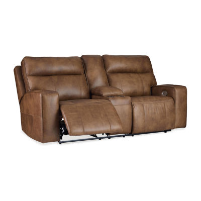 Signature Design By Ashley® Game Plan Dual Power Leather Reclining Loveseat with Console