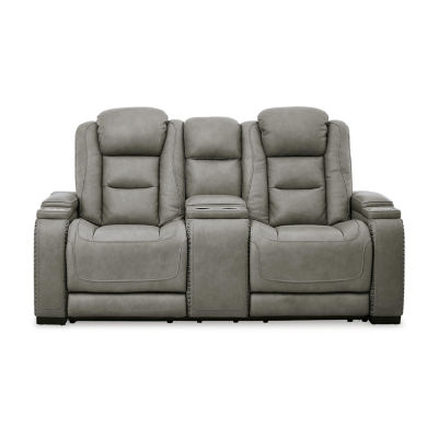Signature Design By Ashley® The Man-Den Triple Power Leather Reclining Loveseat with Console