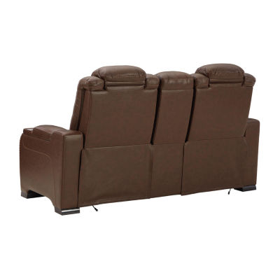 Signature Design By Ashley® The Man-Den Triple Power Leather Reclining Loveseat with Console