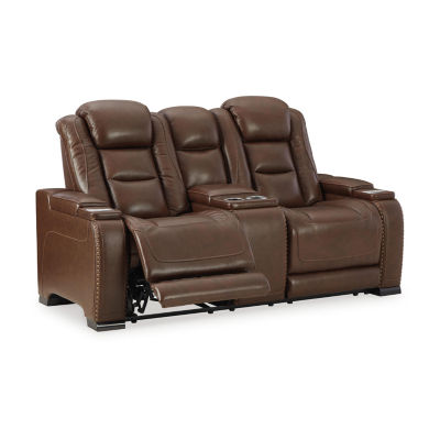 Signature Design By Ashley® The Man-Den Triple Power Leather Reclining Loveseat with Console