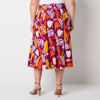 Worthington Womens Mid Rise Midi Pleated Skirt Plus