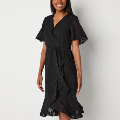 Liz Claiborne Womens Short Sleeve Midi Wrap Dress