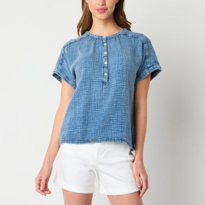 a.n.a Womens Henley Neck Short Sleeve Shirt