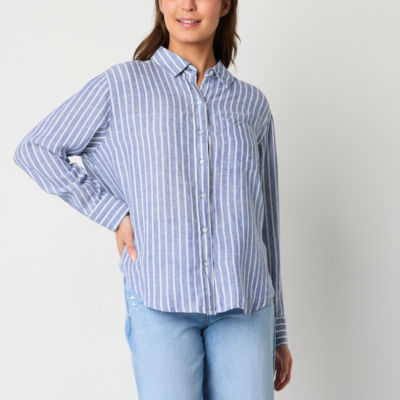 a.n.a Linen Womens Long Sleeve Oversized Button-Down Shirt