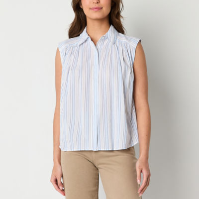 a.n.a Womens Sleeveless Regular Fit Button-Down Shirt