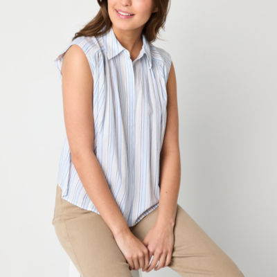 a.n.a Womens Sleeveless Regular Fit Button-Down Shirt