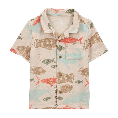 Carter's Toddler Boys Short Sleeve Button-Down Shirt, 3t, Beige