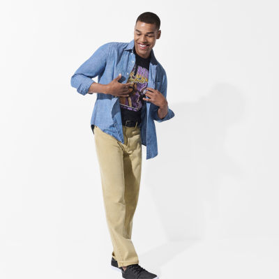 St. John's Bay Chambray Mens Long Sleeve Slim Fit Button-Down Shirt